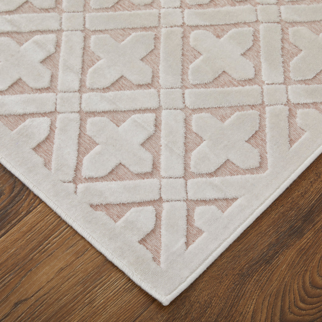 Saphir Mira Modern Geometric Pink White Area Rug (9'8" x 12'7" / Pattern 2)