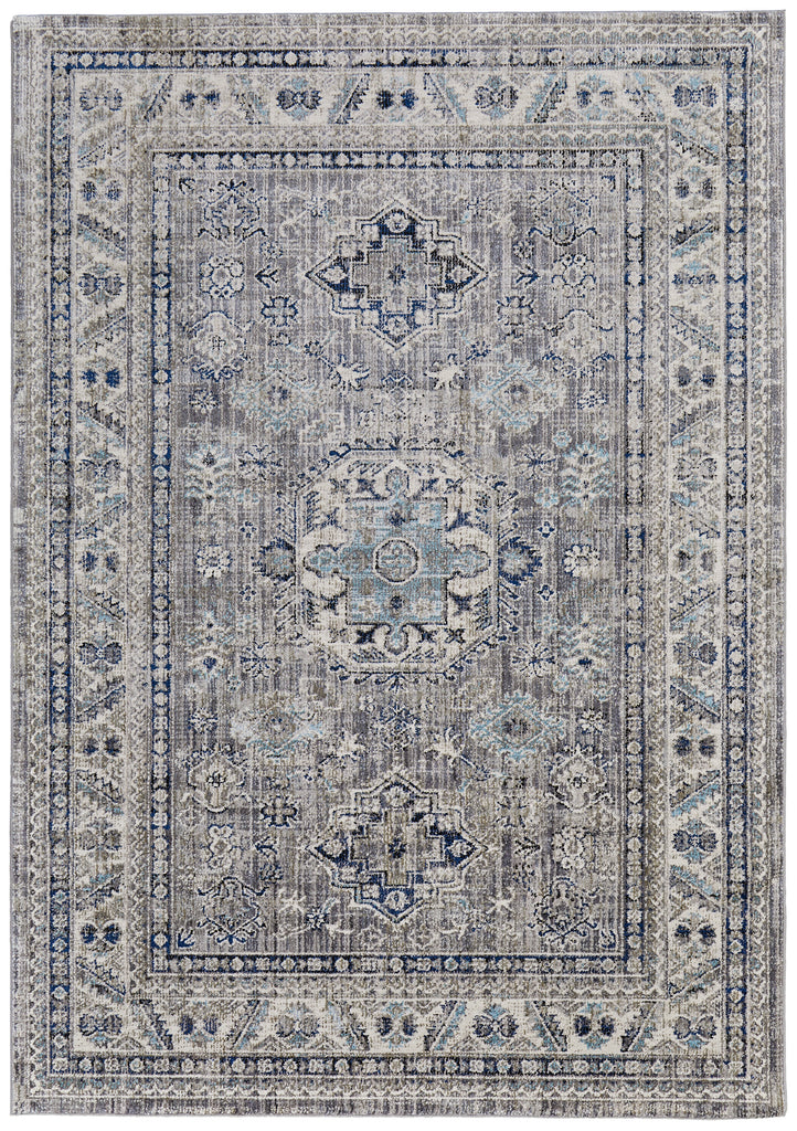 Bellini Transitional Medallion Taupe Gray Blue Area Rug (5'3" x 7'6")