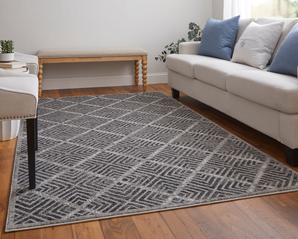 Katari Modern Geometric Gray Tan Black Area Rug (2'2" x 4')