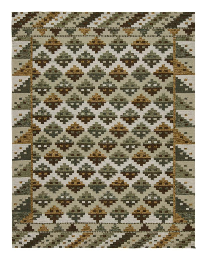 Scandinavian Kilim In Beige Brown And Green Geometric Patterns