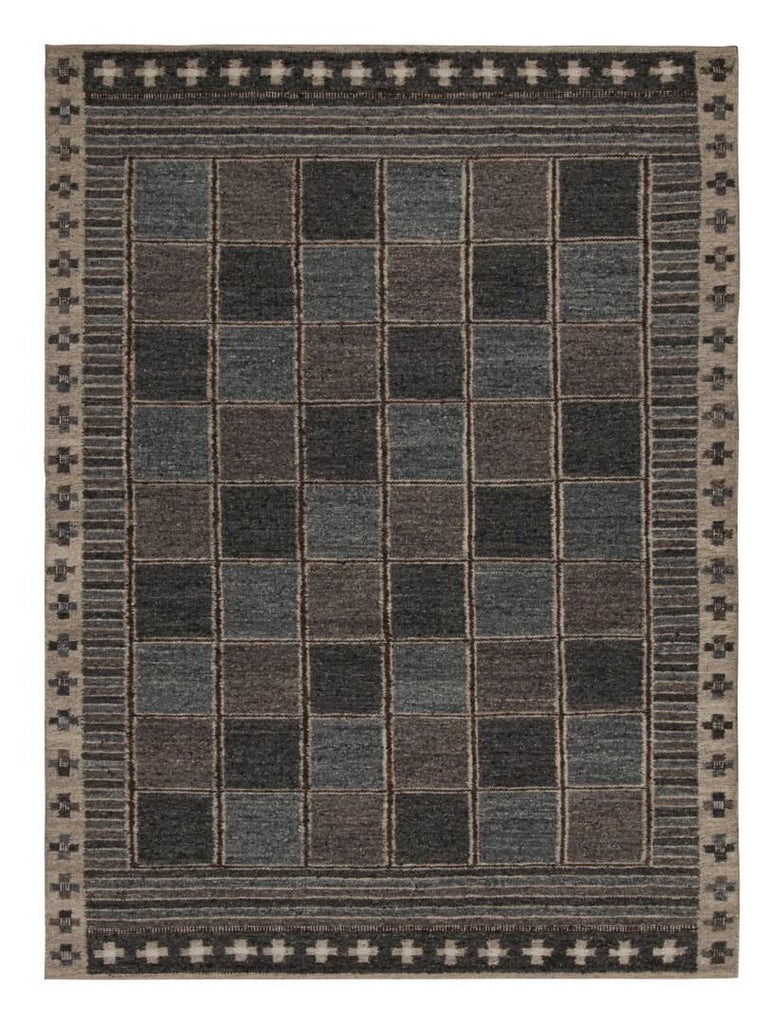 Scandinavian Kilim In Blue With Geometric Patterns