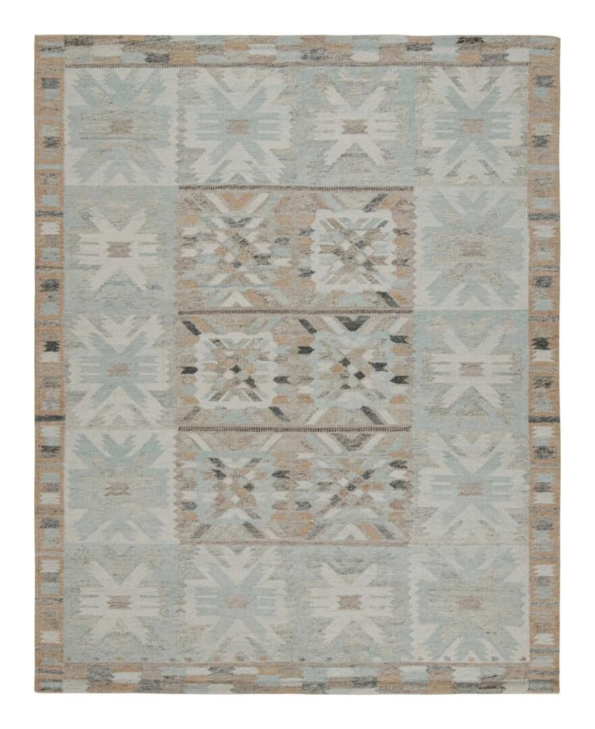 Custom Outdoor Scandinavian Rug With Blue Geometric Patterns