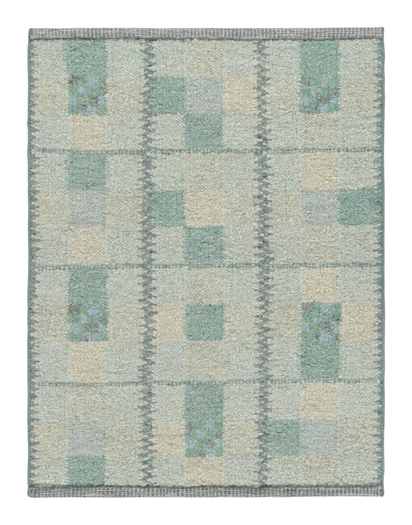 Scandinavian Rug In Seafoam Green And Teal Blue Geometric Patterns