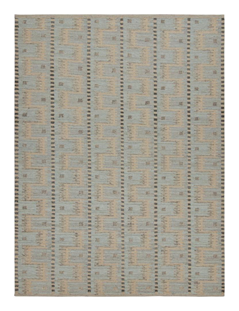 Scandinavian Kilim With Blue And Beige Geometric Patterns