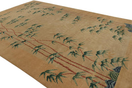 Oversized Chinese Art Deco Style Rug in Camel with Teal Florals