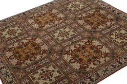 Vintage European Rug In Beige Brown With Floral Geometric Patterns