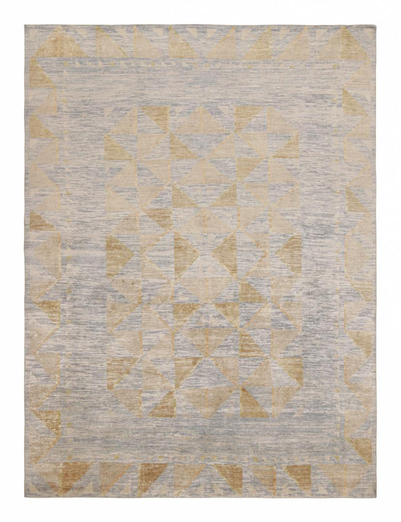 Scandinavian Rug In Blue And Beige Brown Geometric Patterns