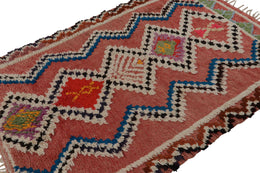 Vintage Moroccan Rug In Salmon Red With Geometric Patterns