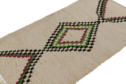 Vintage Moroccan Rug In Beige With Diamond Patterns