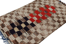 Vintage Moroccan Rug In Brown With Beige Geometric Patterns