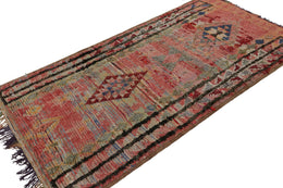 Vintage Moroccan Rug In Red With Geometric Patterns