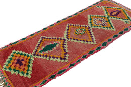 Vintage Moroccan Runner Rug In Red With Diamond Medallions