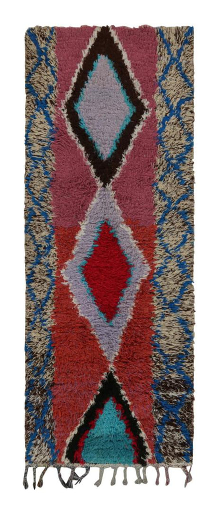 1950s Azilal Moroccan Rug In Red With Diamond Patterns