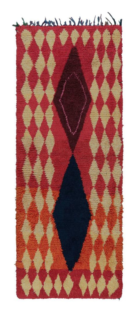 1950s Azilal Moroccan Runner Rug In Polychromatic Tribal Patterns, 3x9