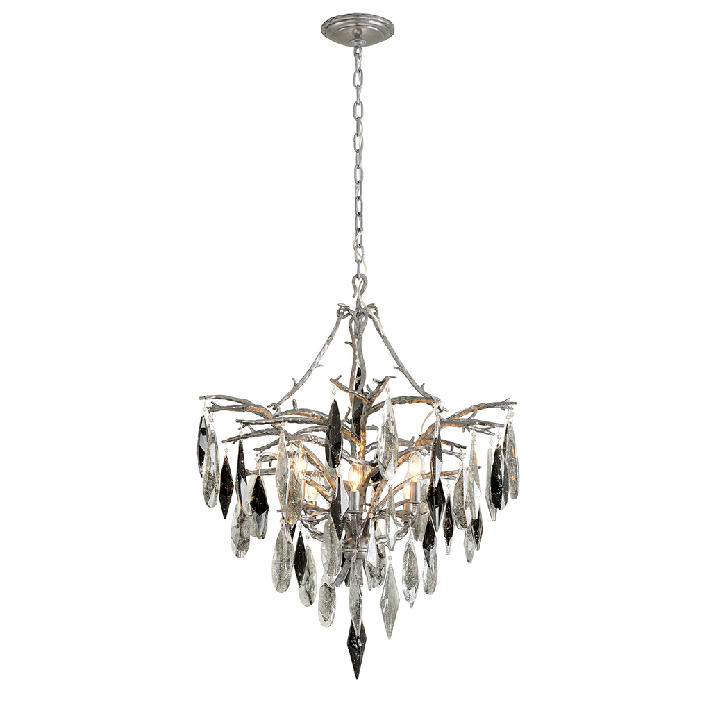 Nera Chandelier 30"- Blackened Silver Leaf