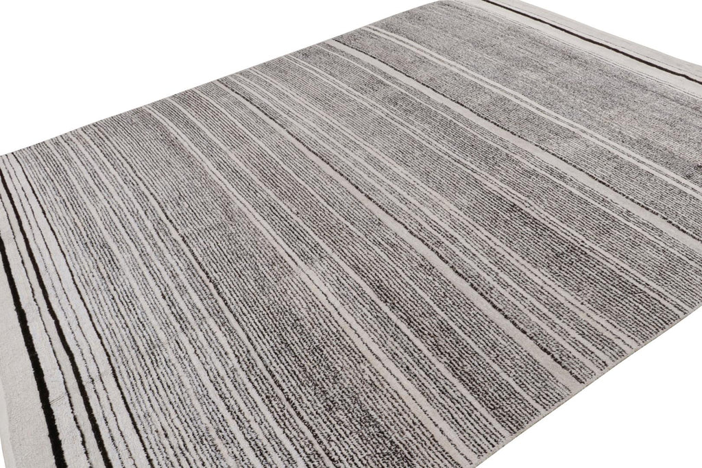 Contemporary Rug with White and Black Stripes and Gradation - Sky