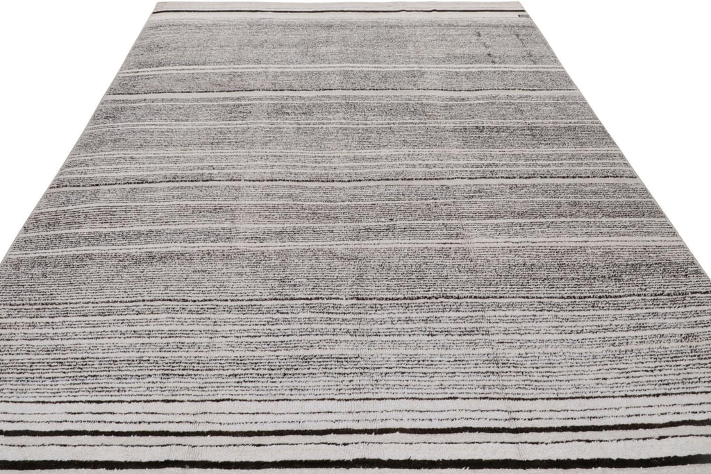 Contemporary Rug with White and Black Stripes and Gradation - Sky