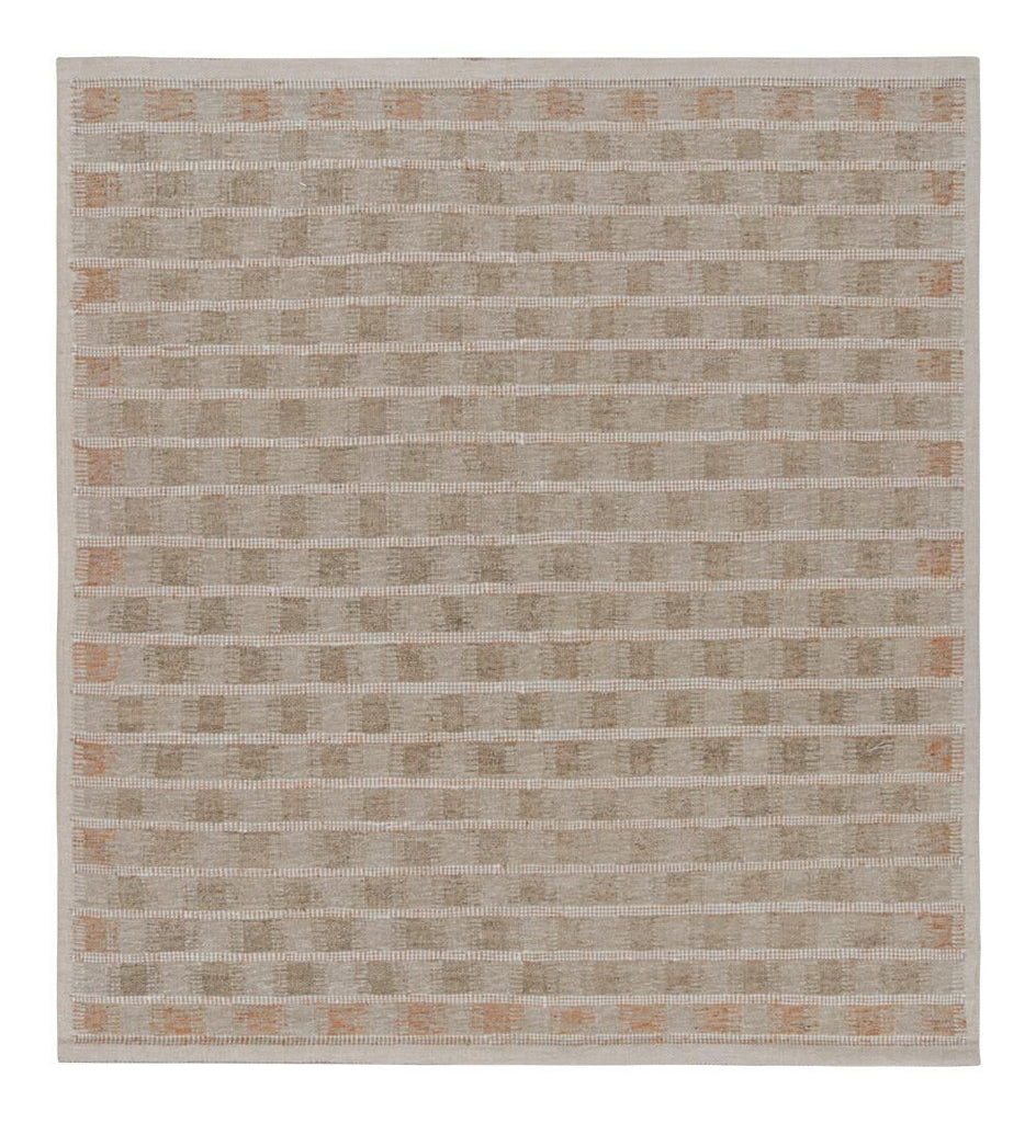 Scandinavian Style Square Rug in Beige-Brown Geometric Patterns