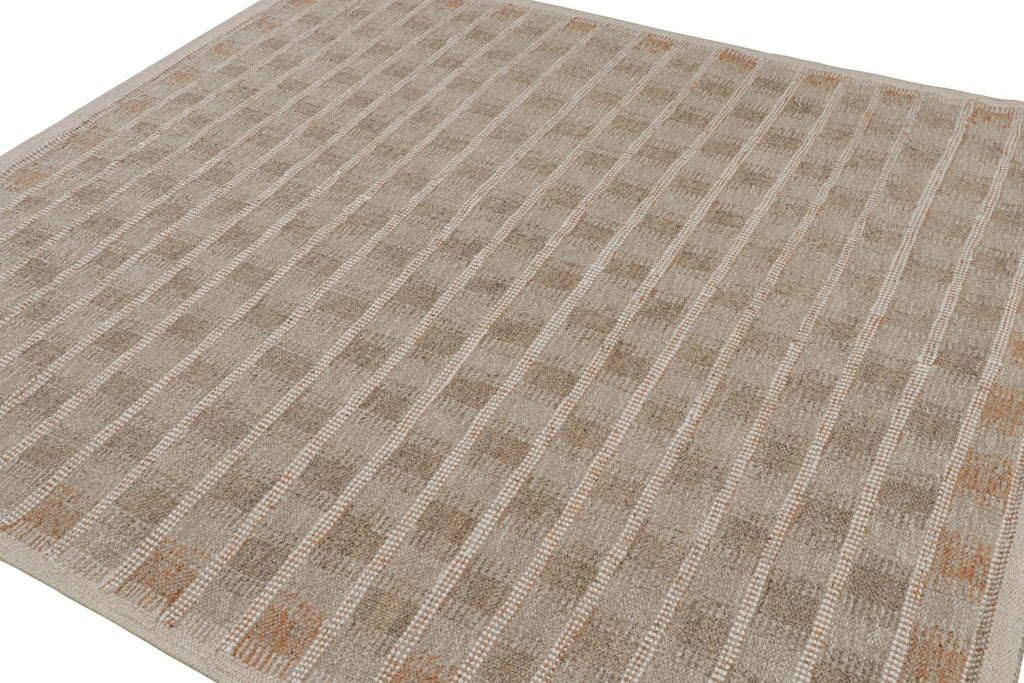 Scandinavian Style Square Rug in Beige-Brown Geometric Patterns