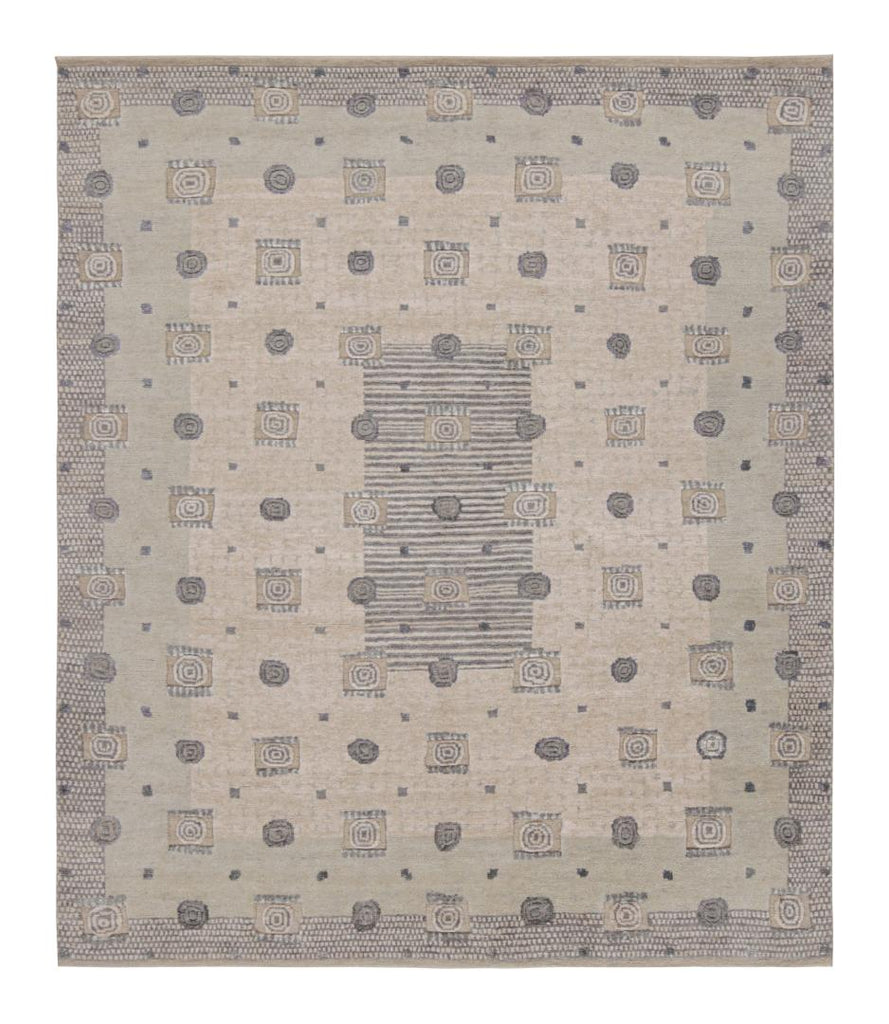 Scandinavian Rug In Beige And Blue Geometric Pattern 8x10