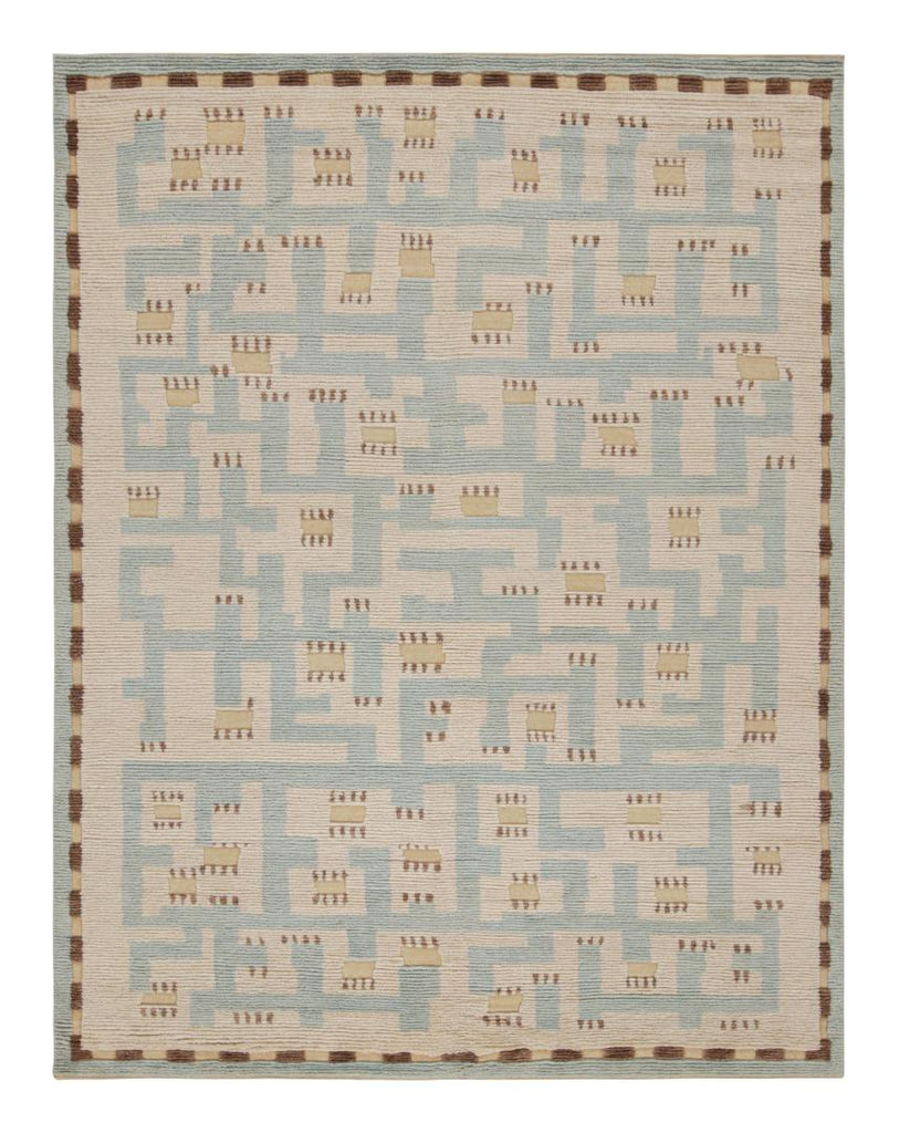 Scandinavian Rug With Blue And Beige Geometric Patterns