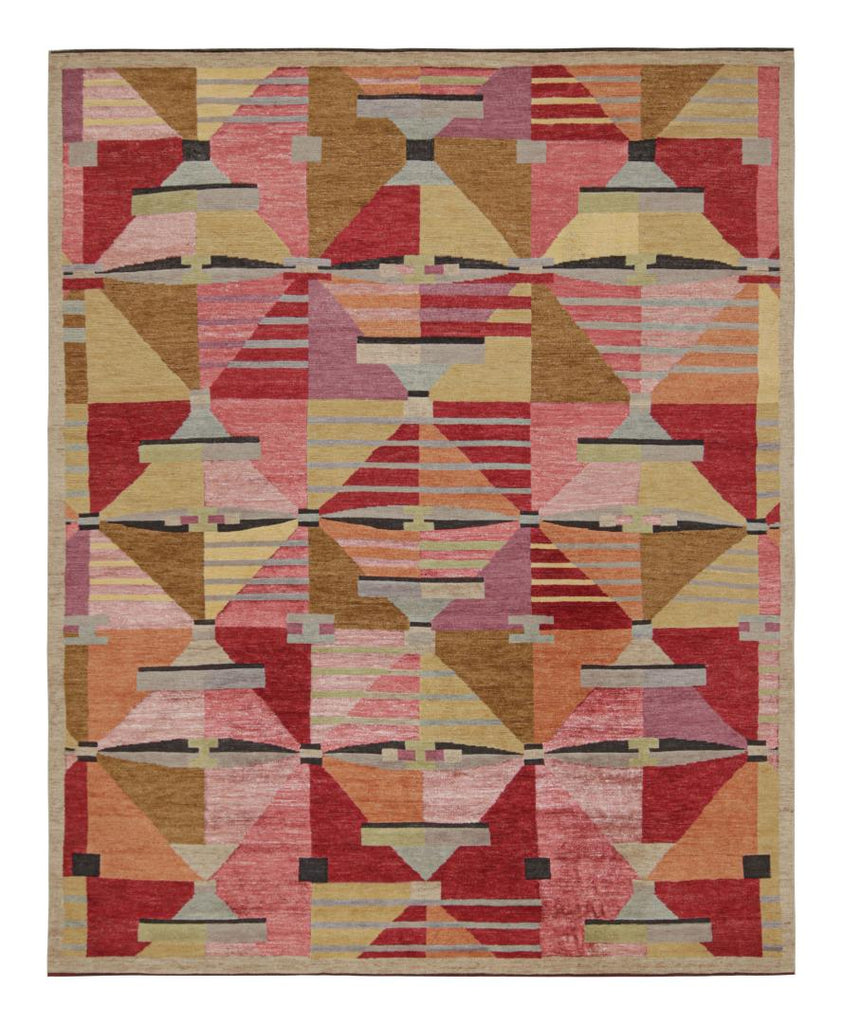 Scandinavian Rug With Red Pink Geometric Patterns