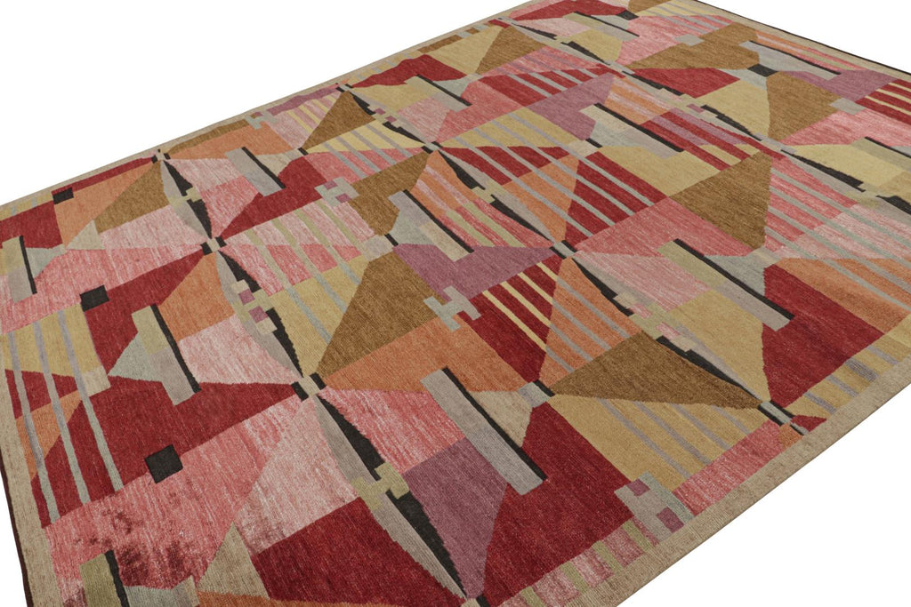 Scandinavian Rug With Red Pink Geometric Patterns