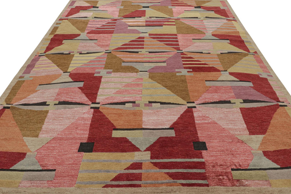 Scandinavian Rug With Red Pink Geometric Patterns