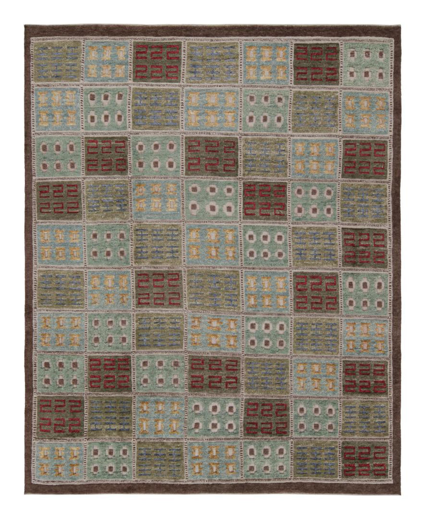 Scandinavian Rug In Blue And Green With Geometric Patterns