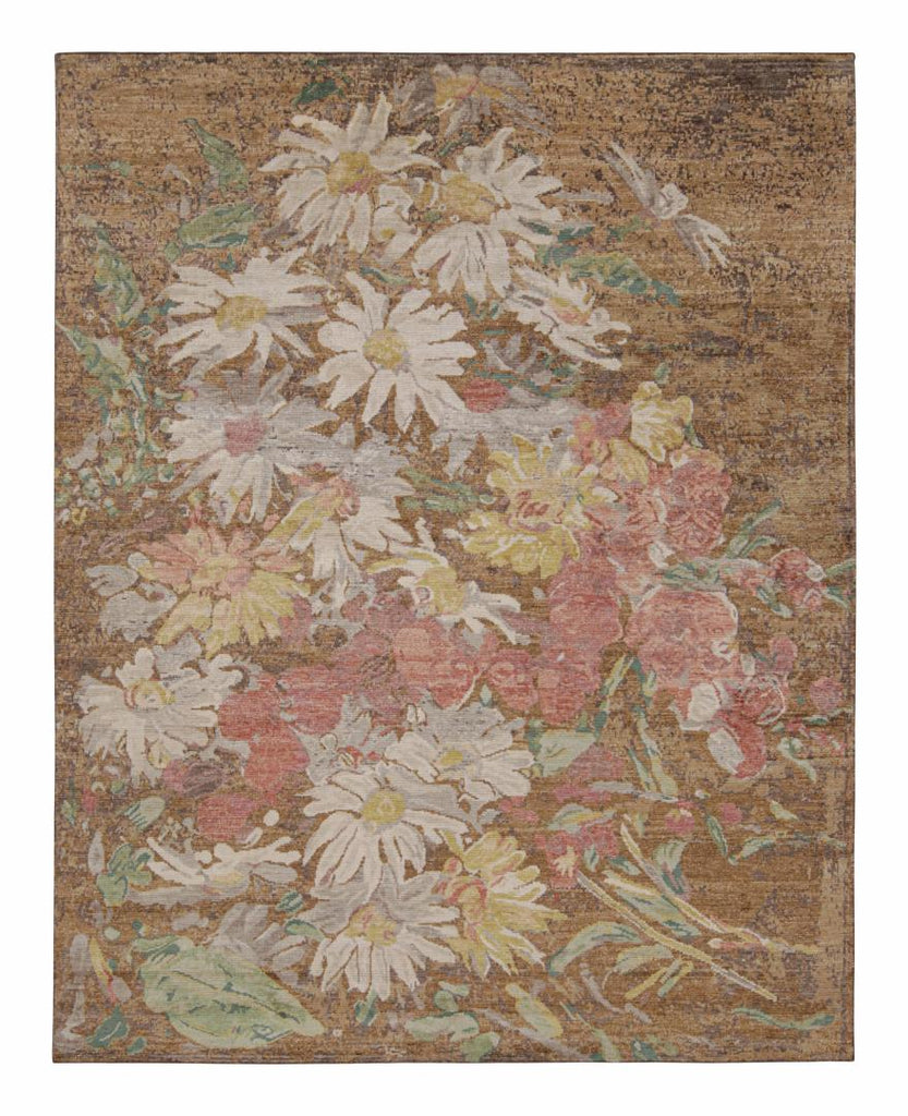 Contemporary Rug in Brown with Floral Patterns