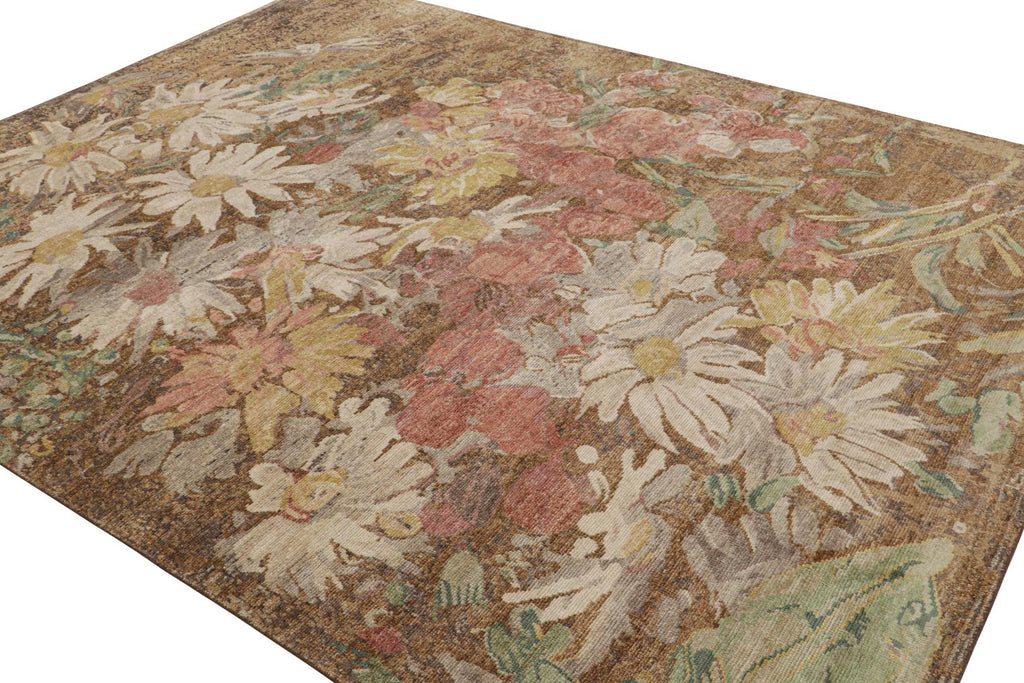 Contemporary Rug in Brown with Floral Patterns