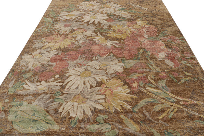 Contemporary Rug in Brown with Floral Patterns