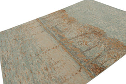 Distressed Contemporary Pictorial Rug in Blue and Amber Tones