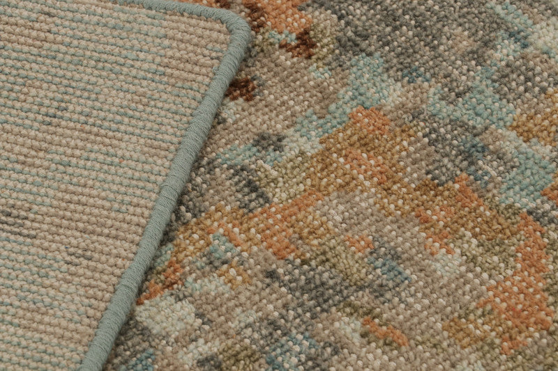 Distressed Contemporary Pictorial Rug in Blue and Amber Tones