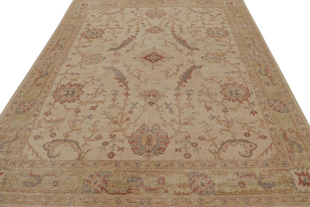 Distressed Rug in Beige-Brown and Green Geometric Patterns