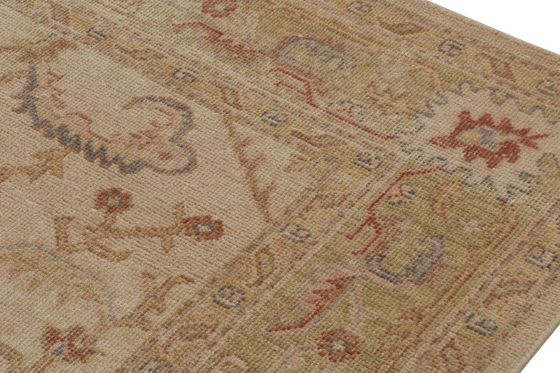 Distressed Rug in Beige-Brown and Green Geometric Patterns