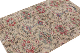 Vintage Zeki Muren Rug In Beige With Colorful Floral Patterns