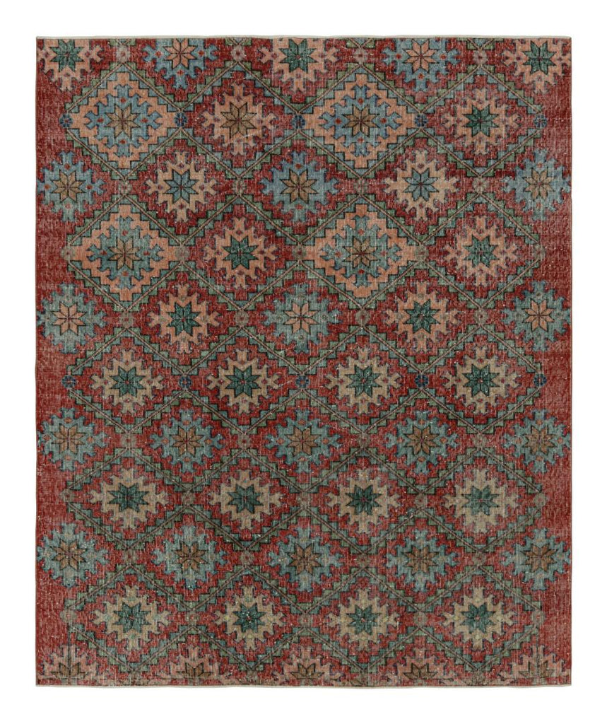 Vintage Zeki Muren Rug In Burgundy With Geometric Patterns 6x7