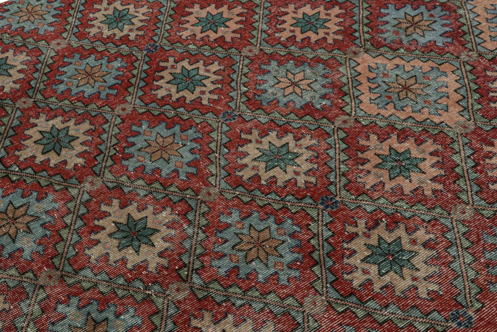 Vintage Zeki Muren Rug In Burgundy With Geometric Patterns 6x7