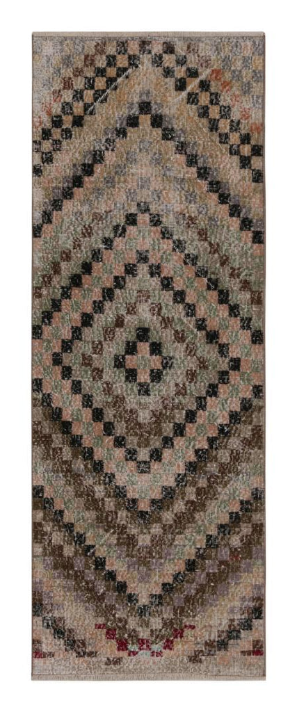 Vintage Zeki Muren Runner Rug In Polychrome Geometric Pattern 2x7