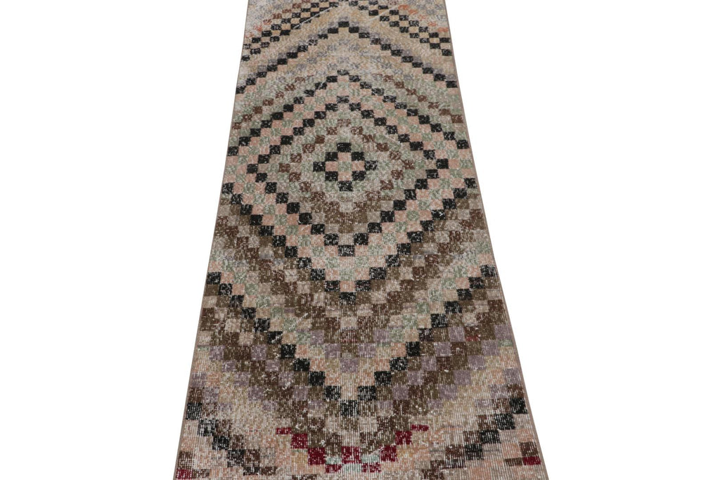 Vintage Zeki Muren Runner Rug In Polychrome Geometric Pattern 2x7