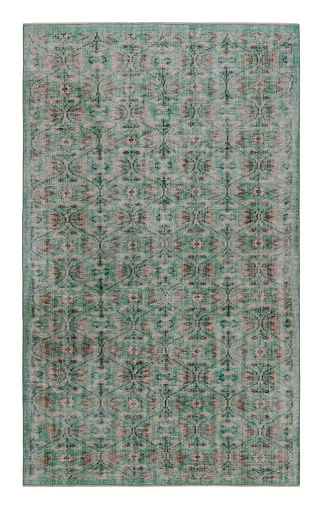 Vintage Zeki Muren Rug In Teal With Geometric Patterns