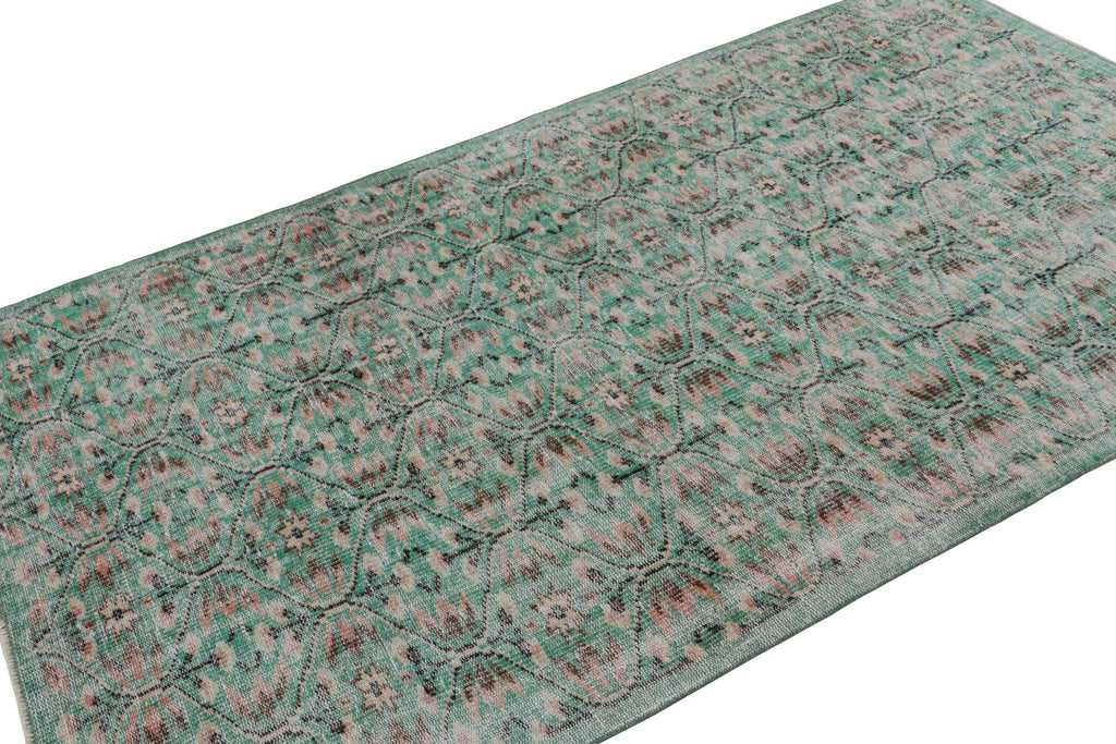 Vintage Zeki Muren Rug In Teal With Geometric Patterns