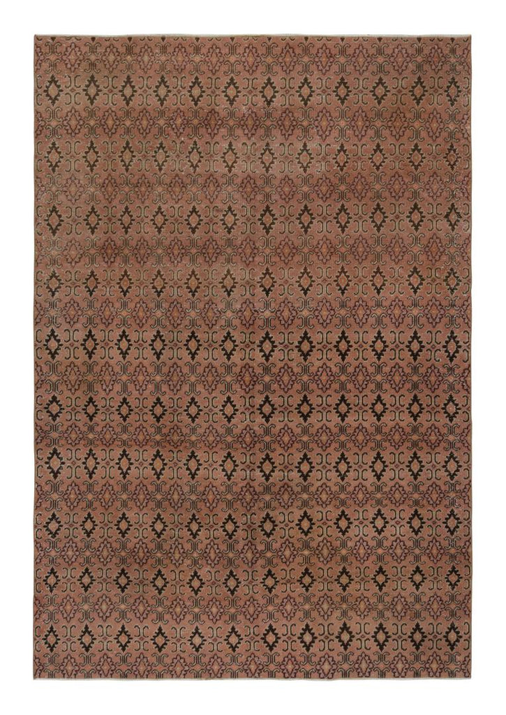 Vintage Rug With Beige Brown And Black Geometric Patterns