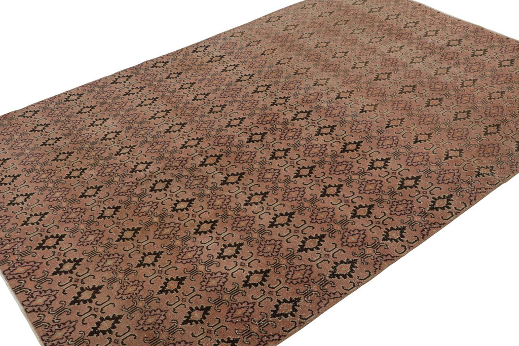 Vintage Rug With Beige Brown And Black Geometric Patterns