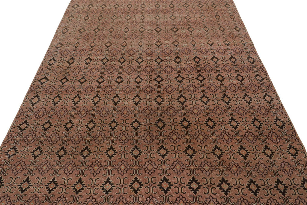 Vintage Rug With Beige Brown And Black Geometric Patterns