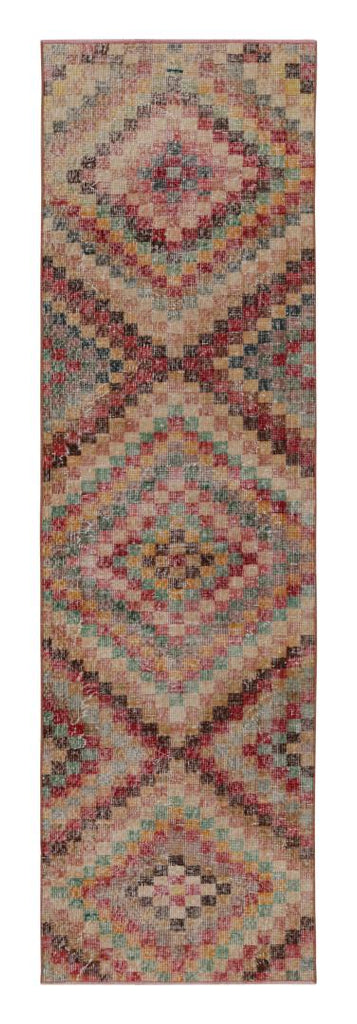 Vintage Zeki Muren Runner Rug In Polychrome Geometric Pattern 2x8