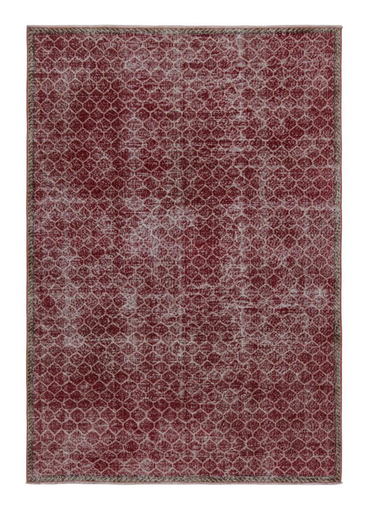 Vintage Zeki Muren Rug In Burgundy With Geometric Patterns 7x9