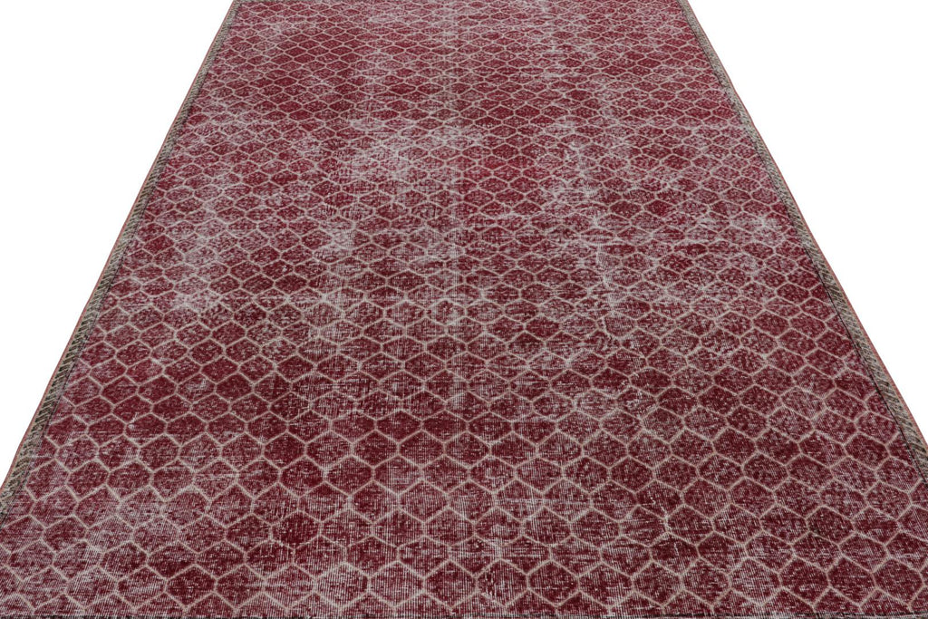 Vintage Zeki Muren Rug In Burgundy With Geometric Patterns 7x9