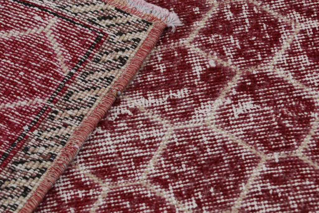 Vintage Zeki Muren Rug In Burgundy With Geometric Patterns 7x9